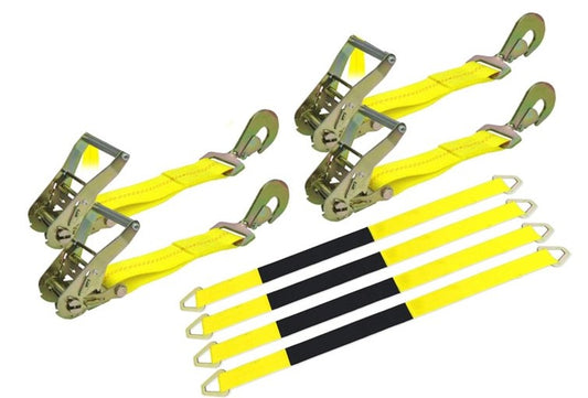 Secure Your Ride: Rent Axle Straps with Snap Hook Ratchets - Ultimate Anchoring for Vehicle Transport!